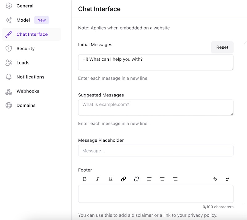 The chatbot chat interface screen.