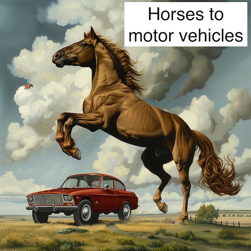 horse and a motor vehicle