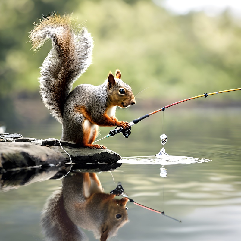A squirrel fishing