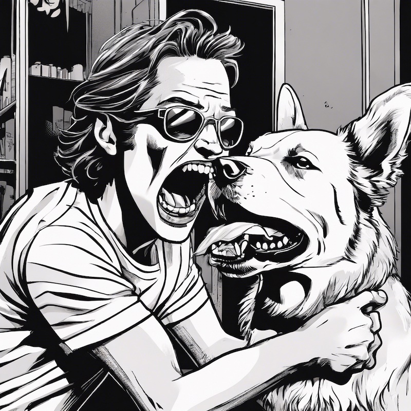 Source image in DreamStudio - dog bites man