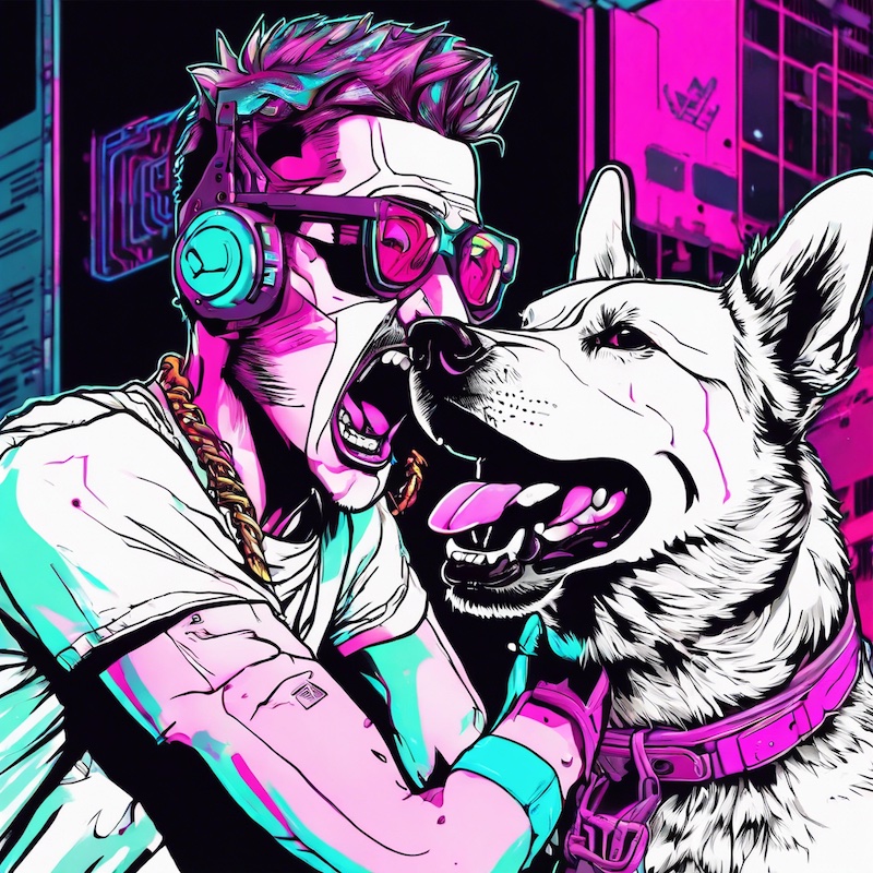 Final image in DreamStudio - dog bites man